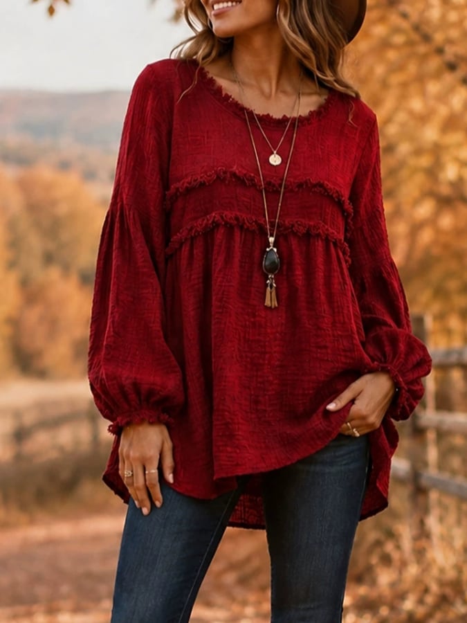 Women'S Casual Patchwork Tassel Lace Shirt