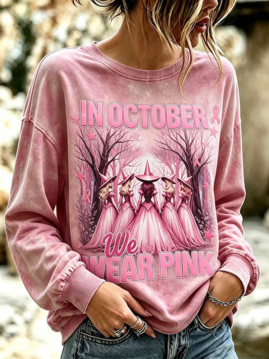Women's Breast Cancer Halloween Print Hoodie