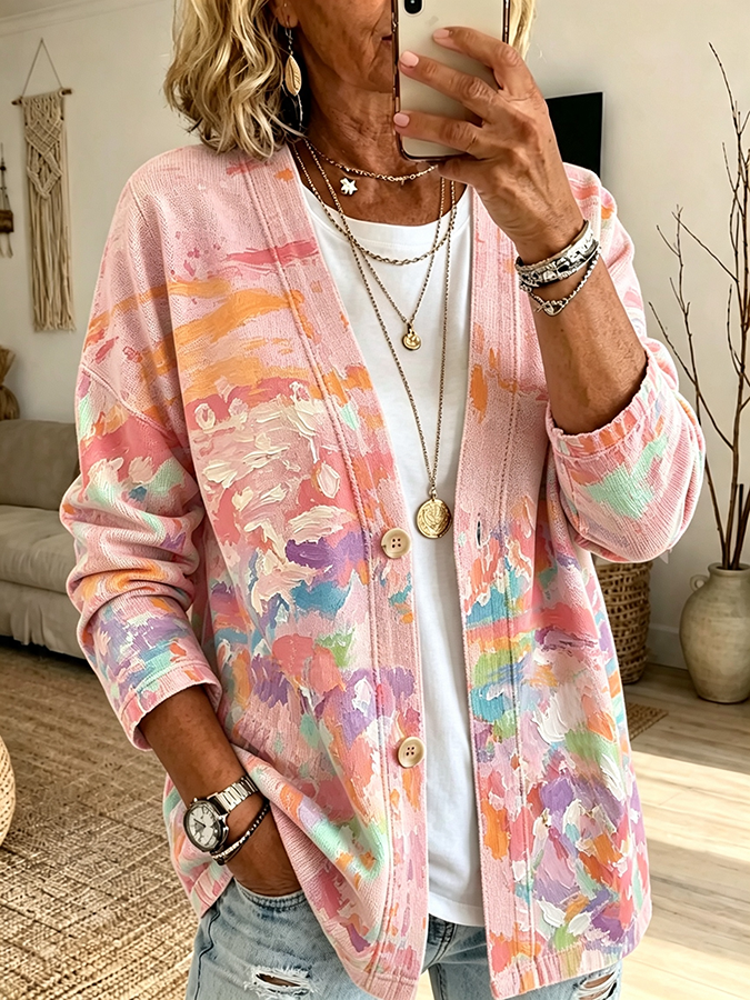 Women'S Painting Art Gradient Cardigan Top