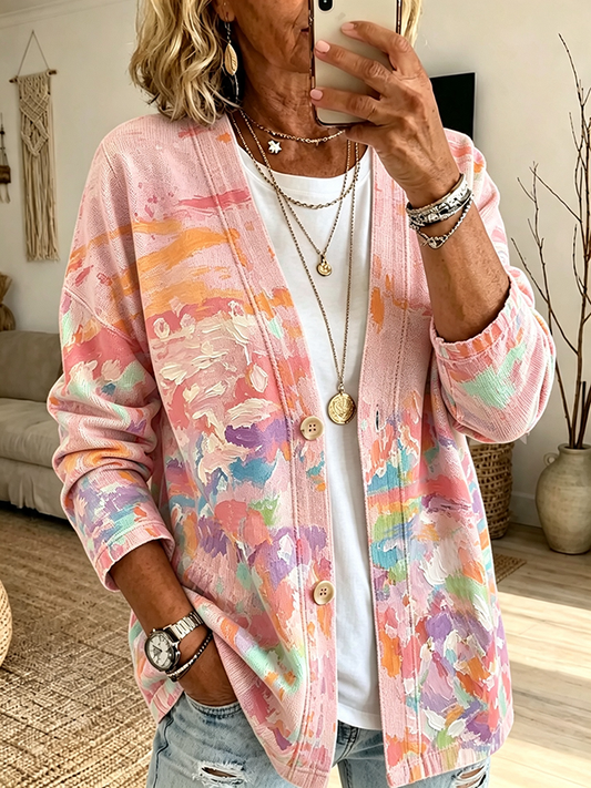 Women'S Painting Art Gradient Cardigan Top