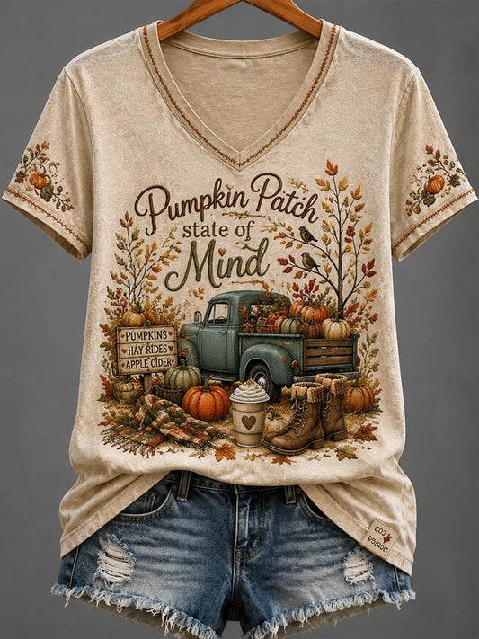 Women's Casual Autumn Printed V-Neck Top