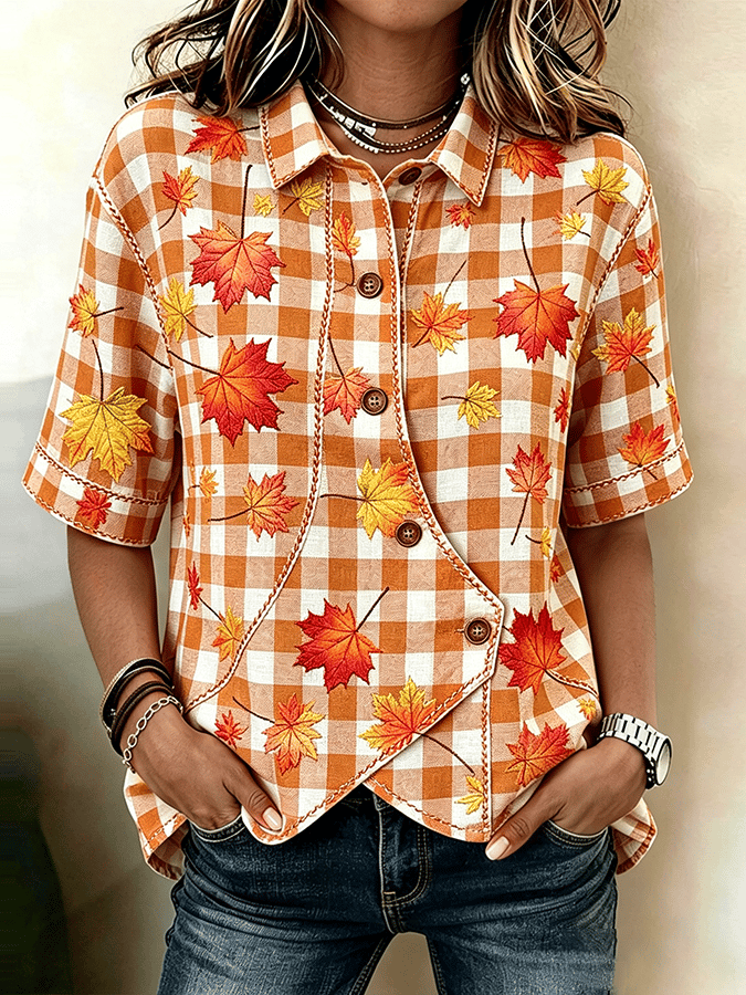 Women's Autumn Maple Leaf Cotton Linen Comfortable Shirt