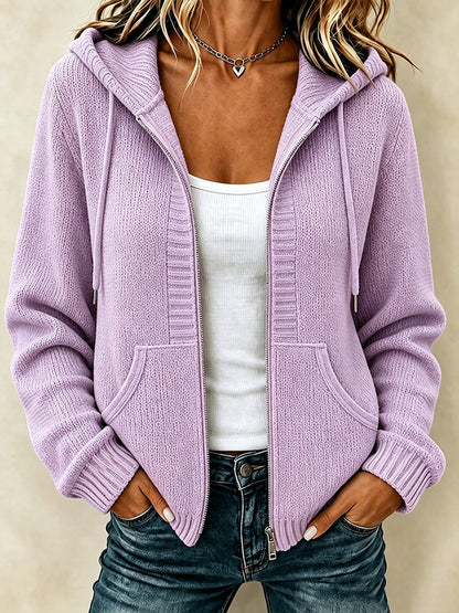Women'S Casual Village Color Knitted Texture Zipper Hooded