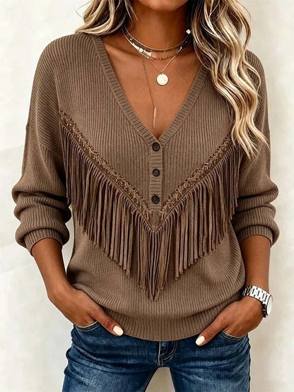 Women's Casual Tassel Patchwork Top