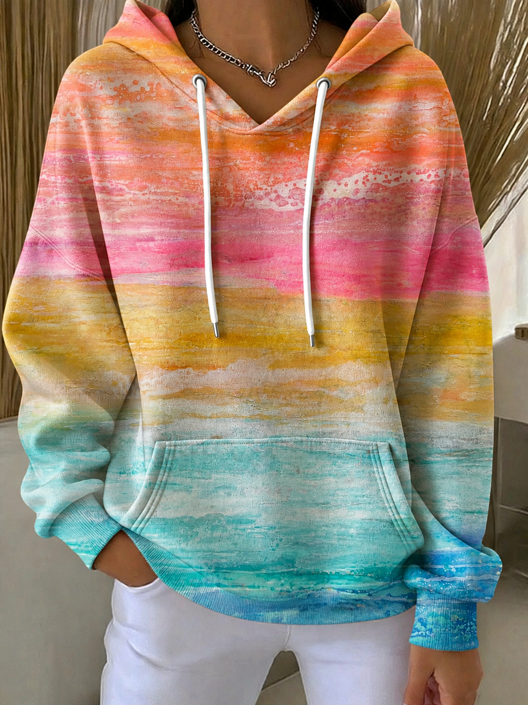 Women'S Casual Pink Artistic Faith Hoodie