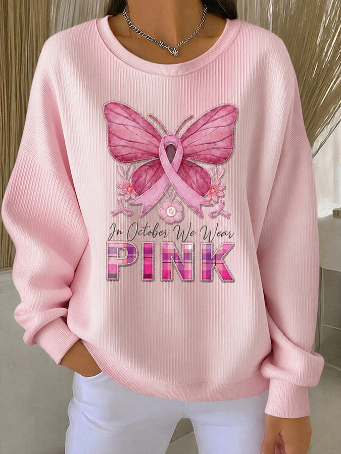 Women's In October We Wear Pink Butterfly Breast Cancer Awareness Hoodie