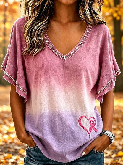 Faith-Themed Printed Top For Women'S Breast Cancer Prevention