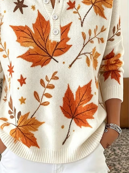 Women's Casual Henley Collar Autumn Print Shirt