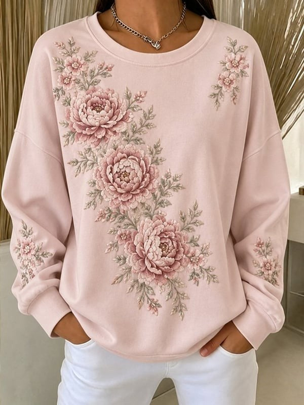 Ladies' Casual Pink Round Neck Sports Shirt