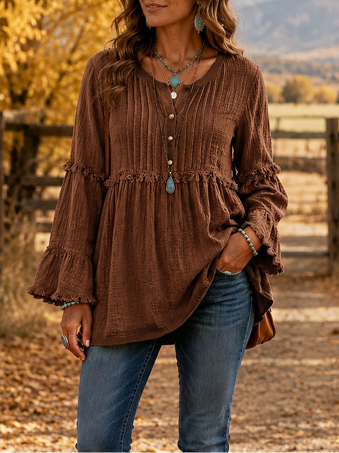 Women'S Casual Patchwork Tassel Lace Shirt