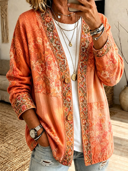 Women'S Casual Patchwork Printed Cardigan Top