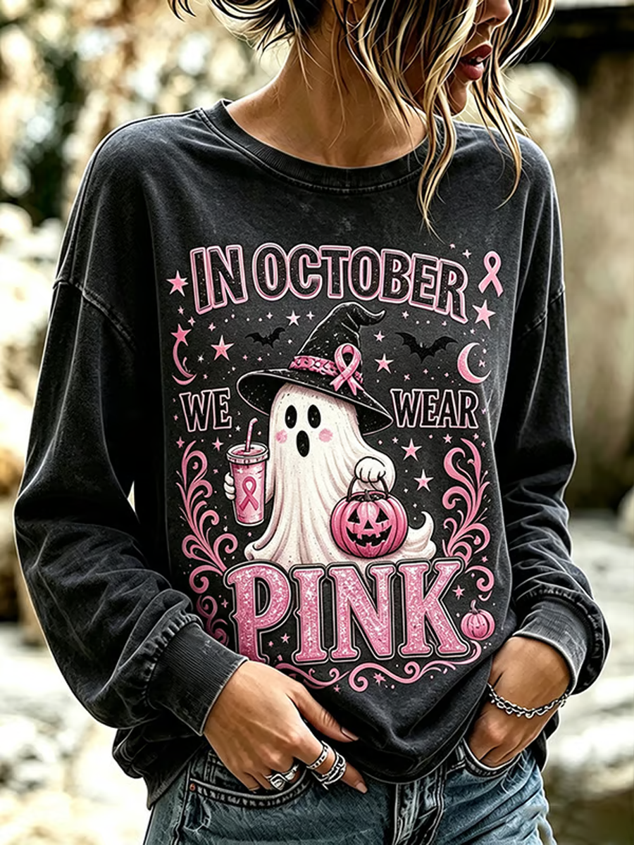 Women's Breast Cancer Halloween Print Hoodie