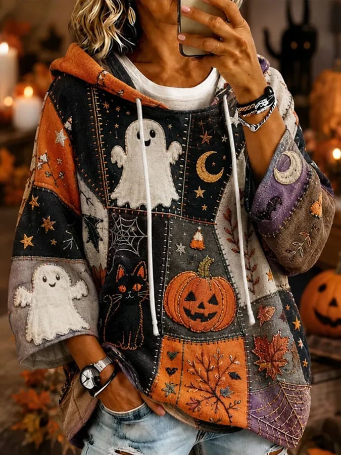 Women's Autumn  Fall Cat Printed Hoodie