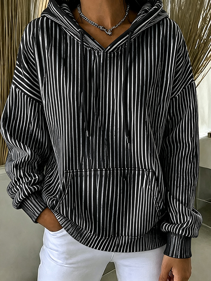 Women'S Casual Striped Hooded Printed Sportswear