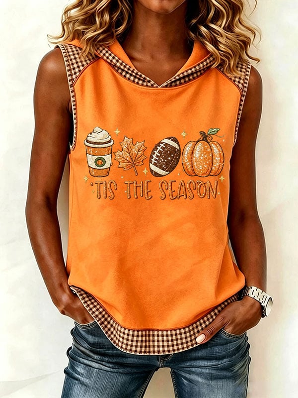 Women's Retro Fall Tis The Season Print Sleeveless Tops