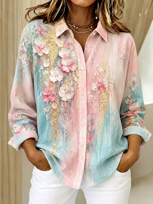 Women'S Casual Floral Art Printed Shirt