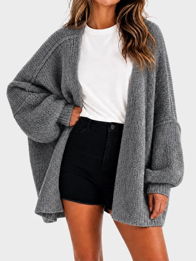 Women's Casual Solid-Color Loose-Fit Knit Cardigan