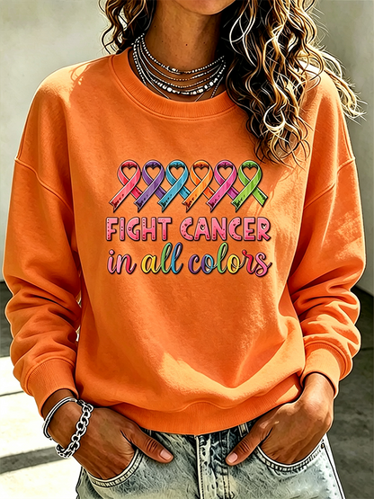 Women's Casual Cancer Promotion Month Multi Color Round Neck Top