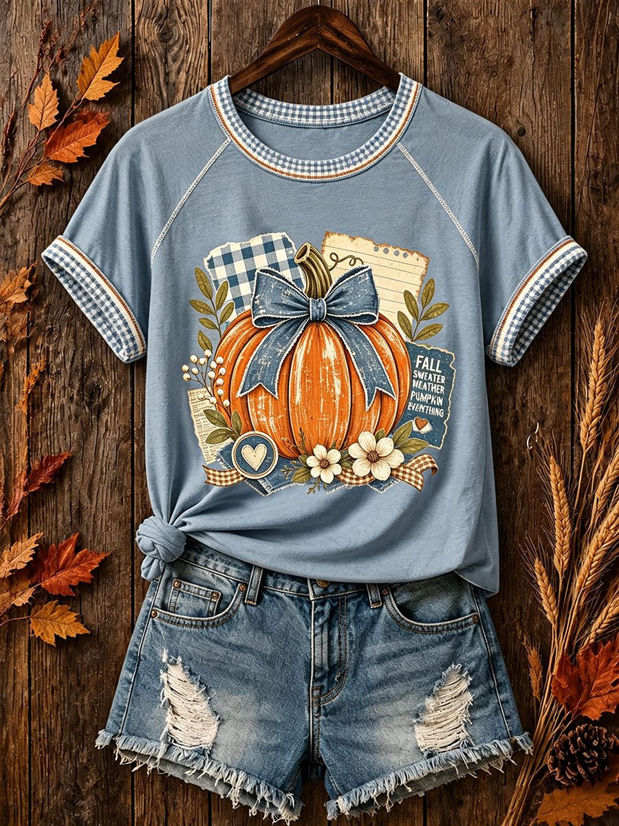 Women's Retro Fall Print Comfortable T-Shirt