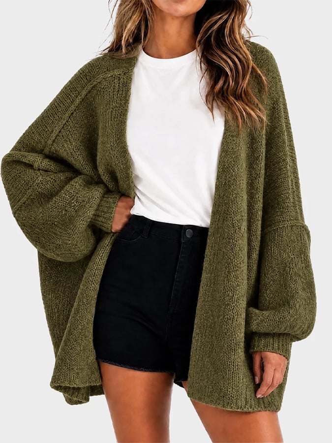 Women's Casual Solid-Color Loose-Fit Knit Cardigan
