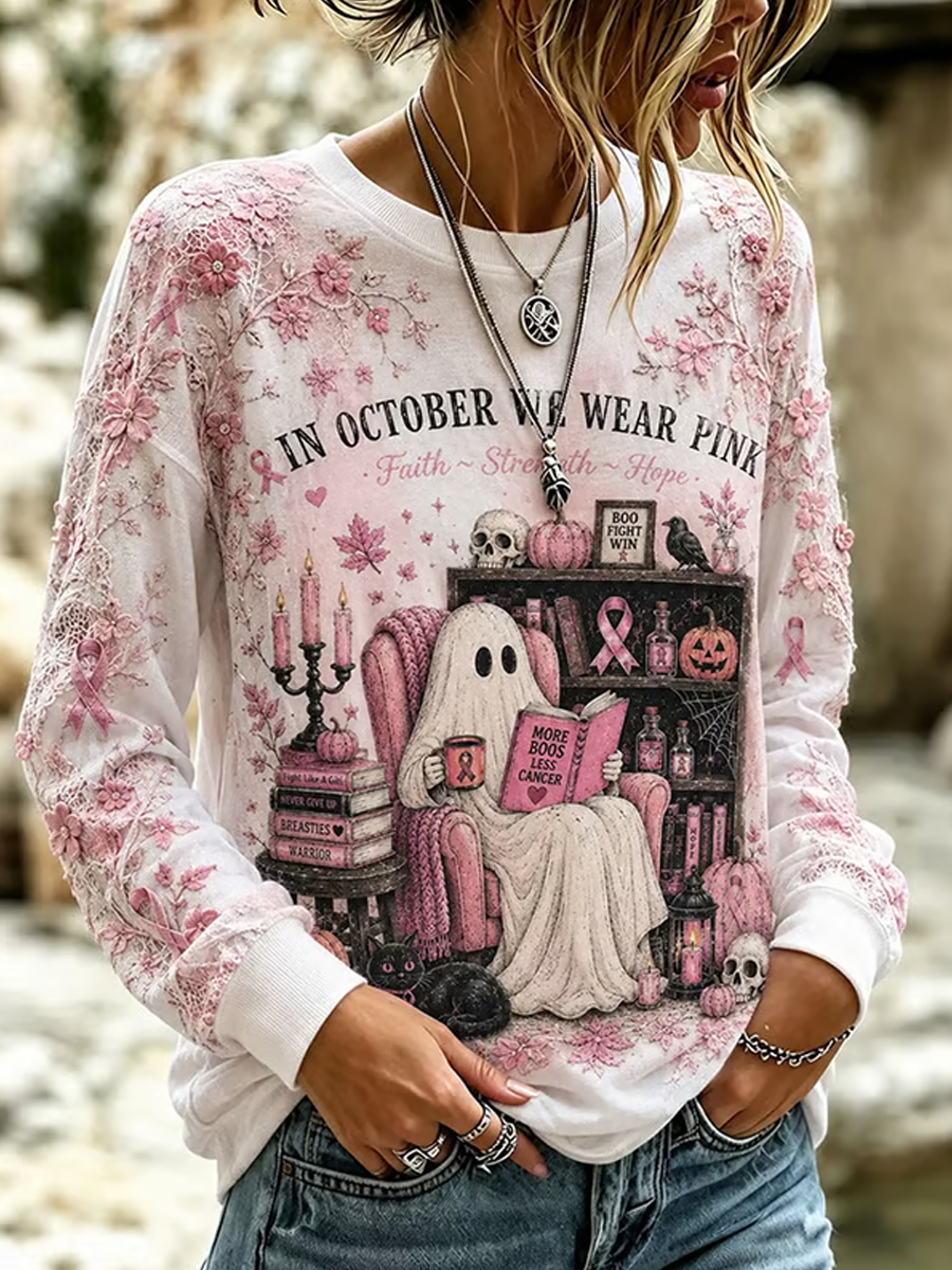 Women's Breast Cancer Halloween Print Hoodie