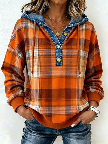 Women's Casual Color Block Printed Hooded Sweatshirt