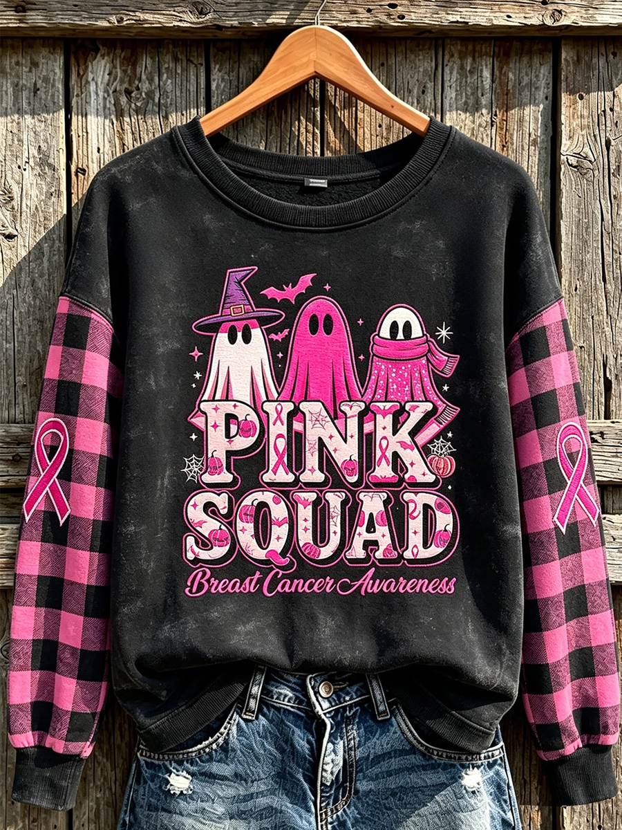 Women's breast cancer theme ghost element pattern printed casual sweatshirt