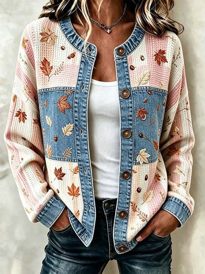Women'S Casual Maple Leaf Knit Cardigan