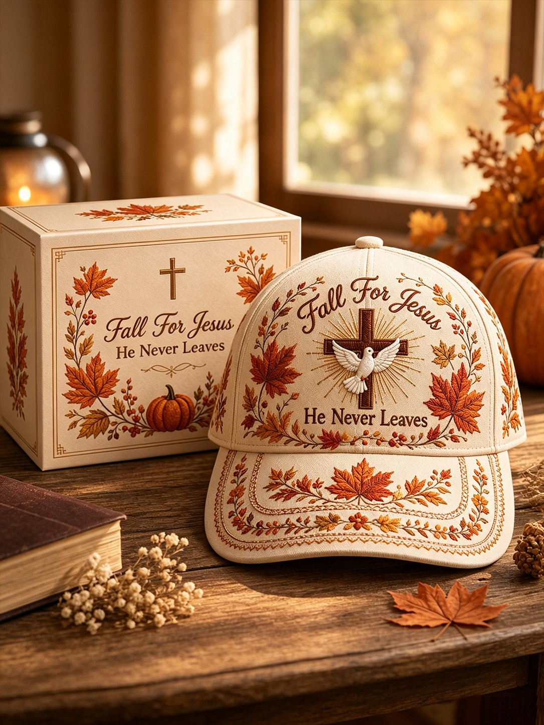 Fall For Jesus He Never Leaves Printed  Hat (Unisex)