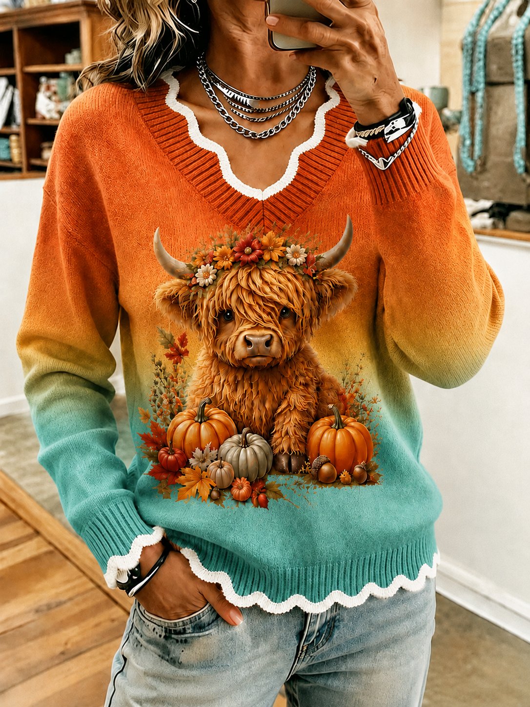 Women's Autumn Animal Print Base Layer Top