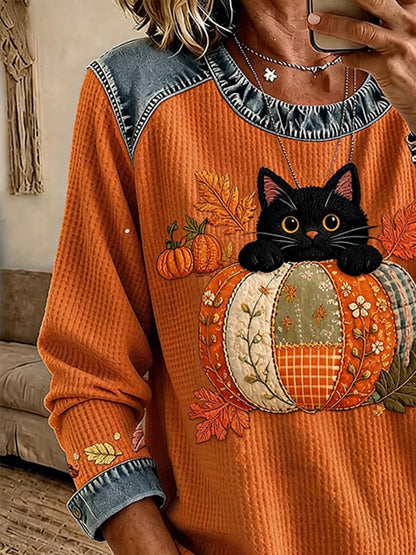 Women's Casual Crew-Neck Printed Panel Sweatshirt