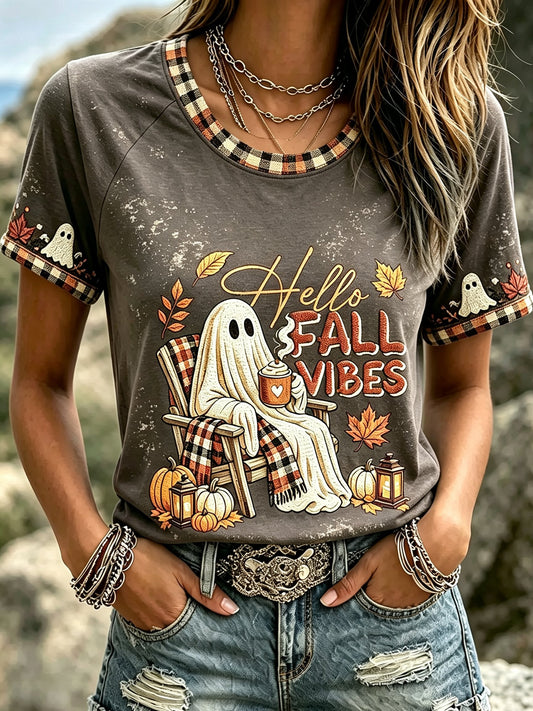 Women’s Fall Print Crew Neck Casual T-Shirt