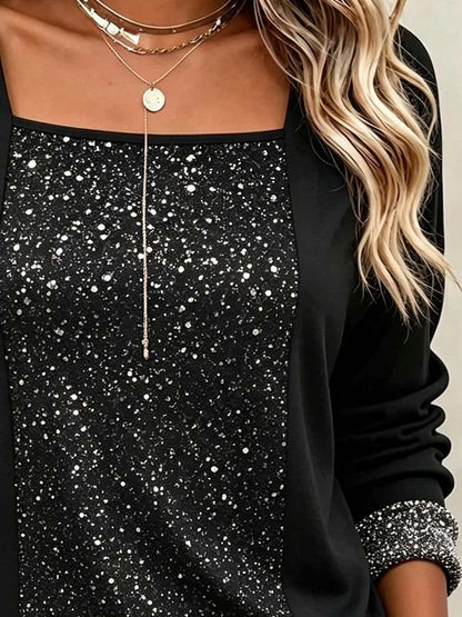 Women'S Shimmer Print Faux-Layered Top