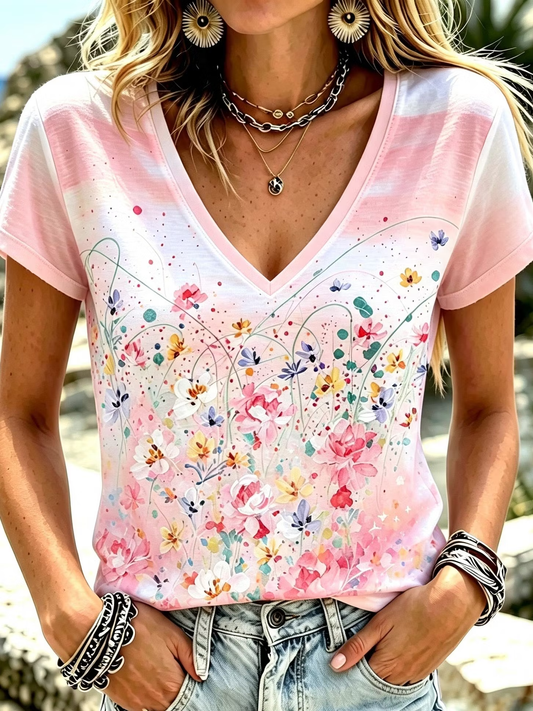 Women's Bohemian Floral Print T-shirt