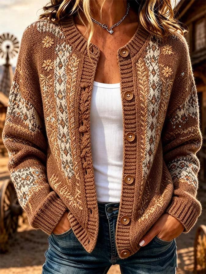Women'S Casual Maple Leaf Knit Cardigan