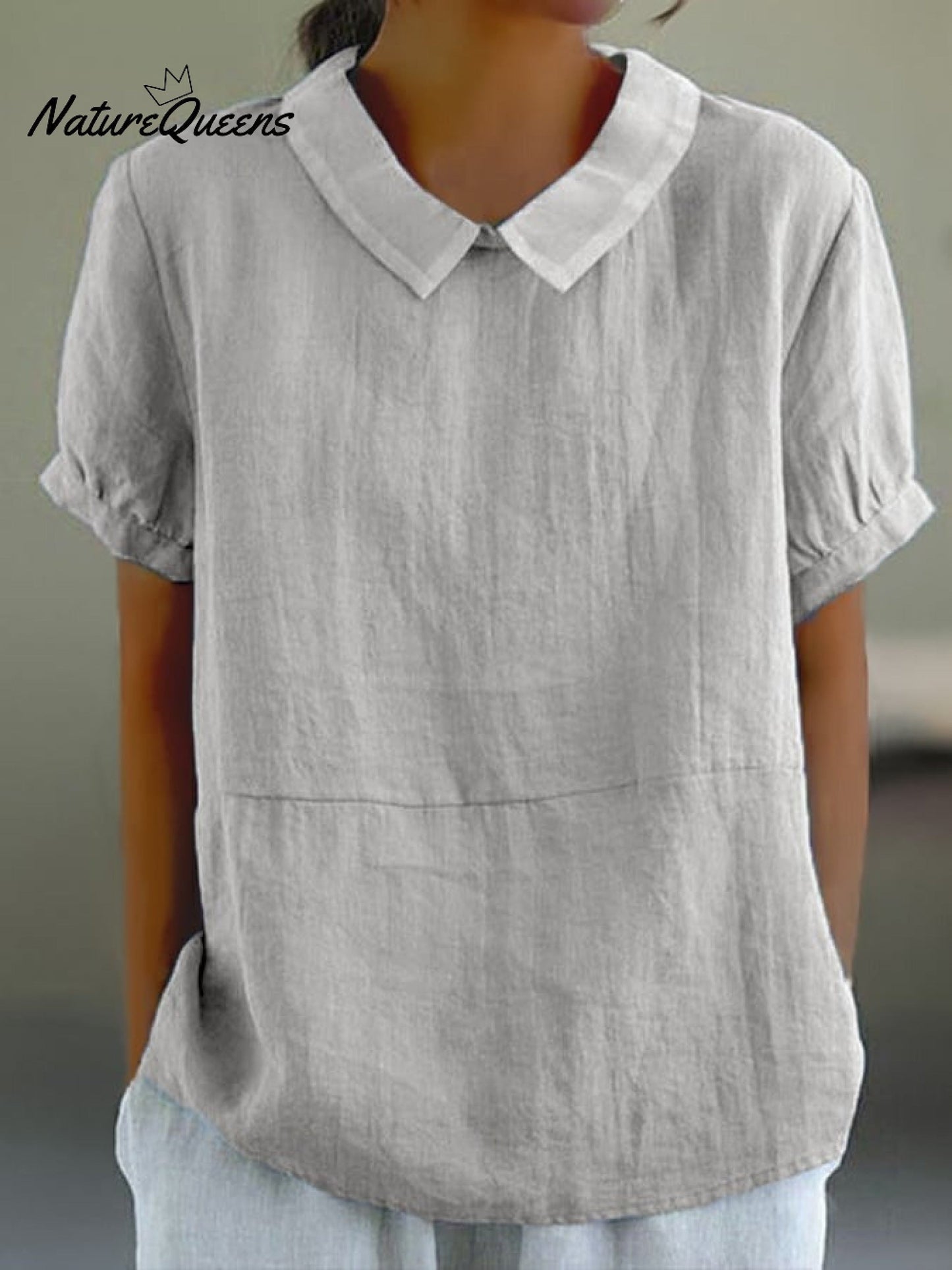 Blue Plain Short Sleeve Round Neck Top