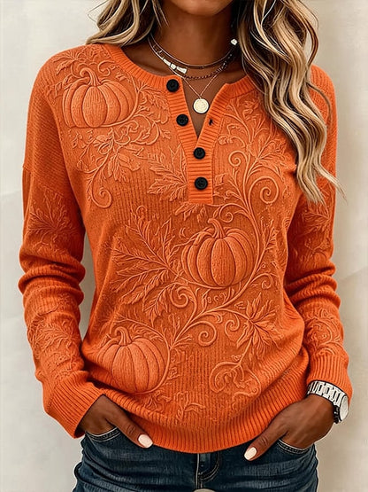 Women's Casual Printed Loose-Fit Henley Shirt