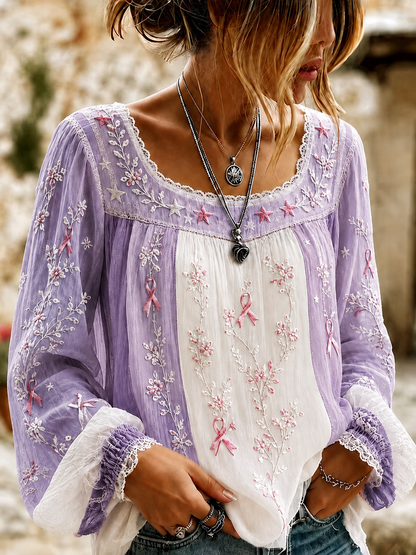 Women'S Casual Breast Cancer Awareness Publicity Print Long Sleeve Top
