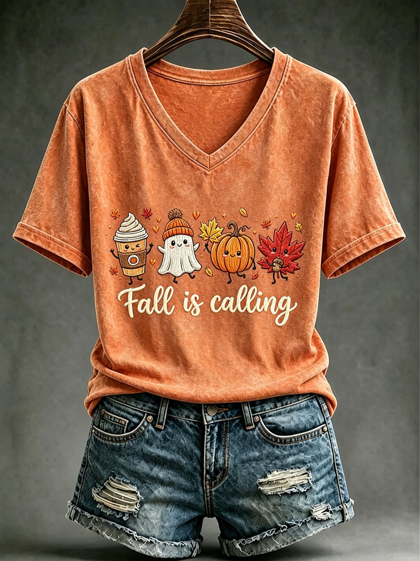 Women's Retro Fall Print Comfortable T-Shirt
