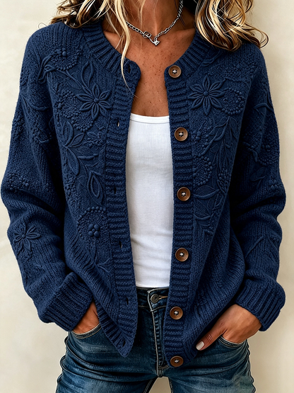 Ladies' Casual Plant Flower Knitted Cardigan Top