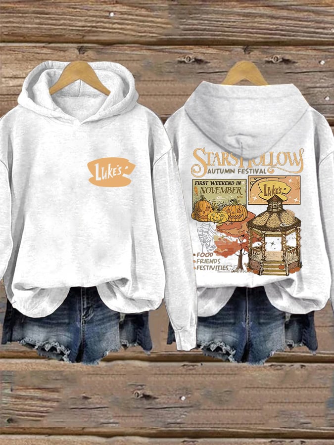 Retro Fall Pumpkins Stars Hollow Autumn Festival First Weekend In November Luke'S Food Friends Festivities Print Hoodie