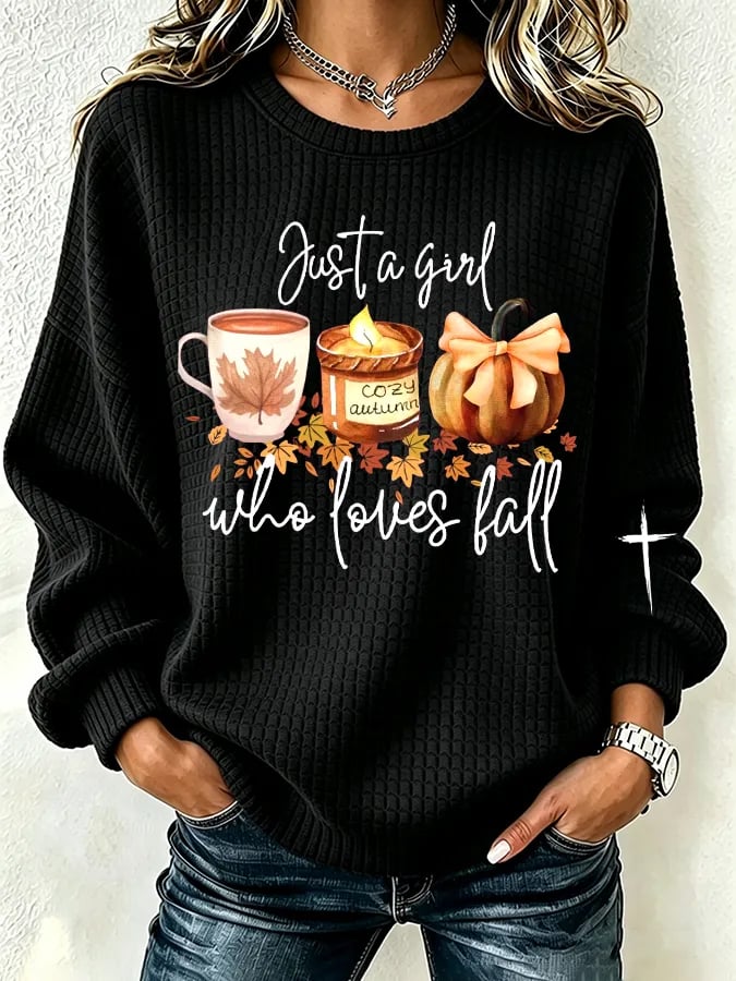 Women's Retro Just A Girl Who Loves Fall  Print Hoodie
