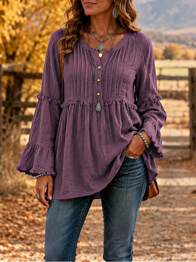 Women'S Casual Patchwork Tassel Lace Shirt