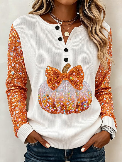Women's Casual Printed Loose-Fit Henley Shirt