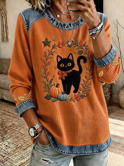 Women's Casual Crew-Neck Printed Panel Sweatshirt