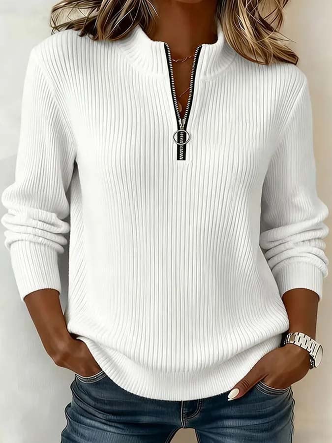 Women'S Casual Ribbed Solid Color Top