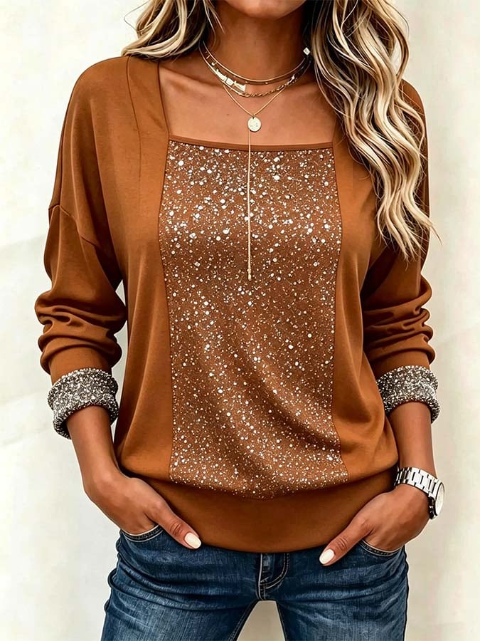 Women'S Shimmer Print Faux-Layered Top