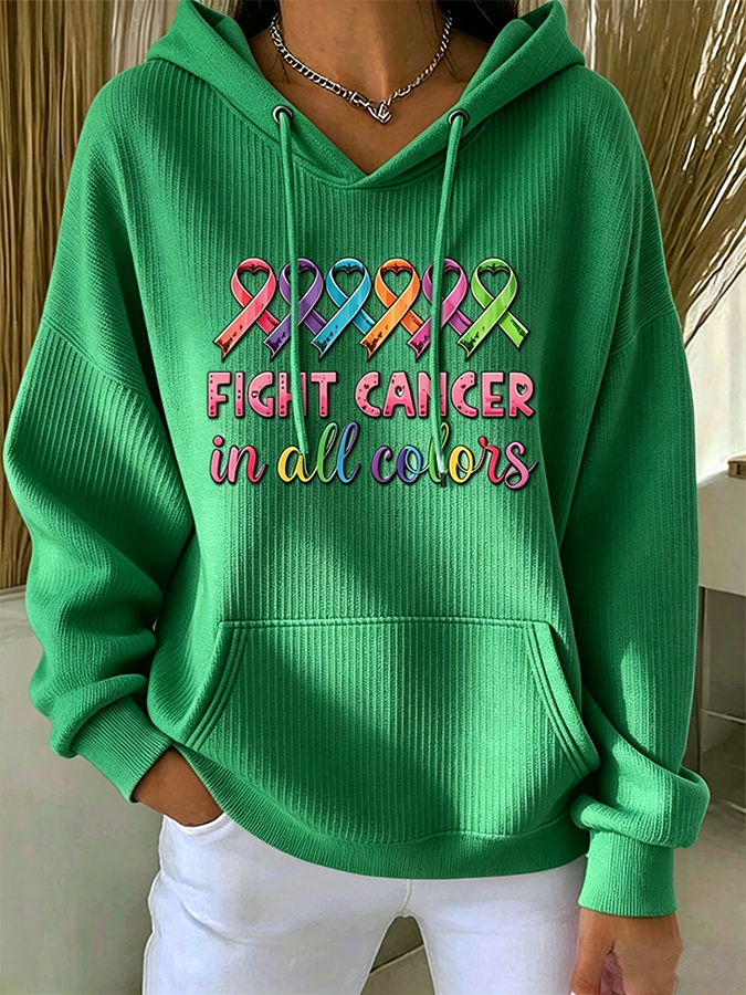 Women'S Cancer Promotion Month Print Hooded Sweatshirt