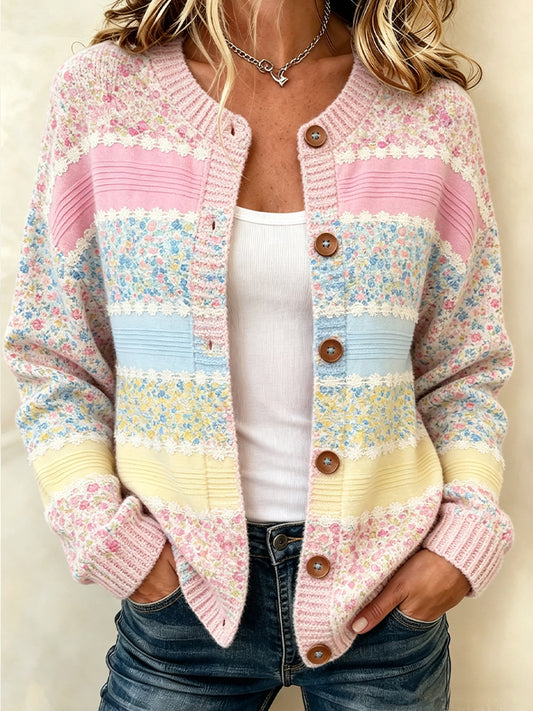 Ladies' Floral Printed Knitted Cardigan Top