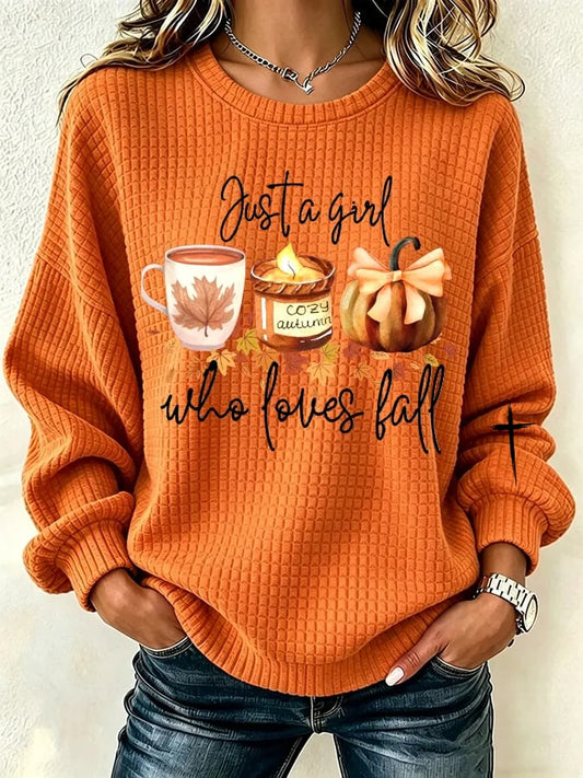 Women's Retro Just A Girl Who Loves Fall  Print Hoodie